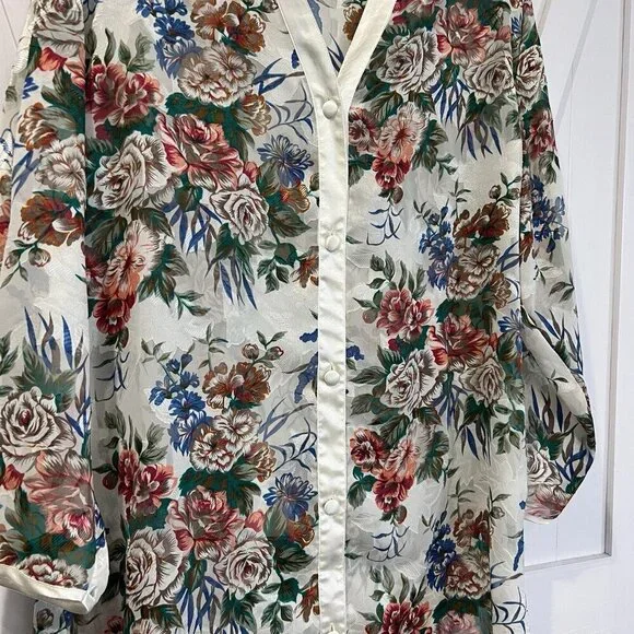 Victoria's Secret Vintage 90s Long Sleeve Dark Floral Opaque Kimono Robe Small - Picture 6 of 7